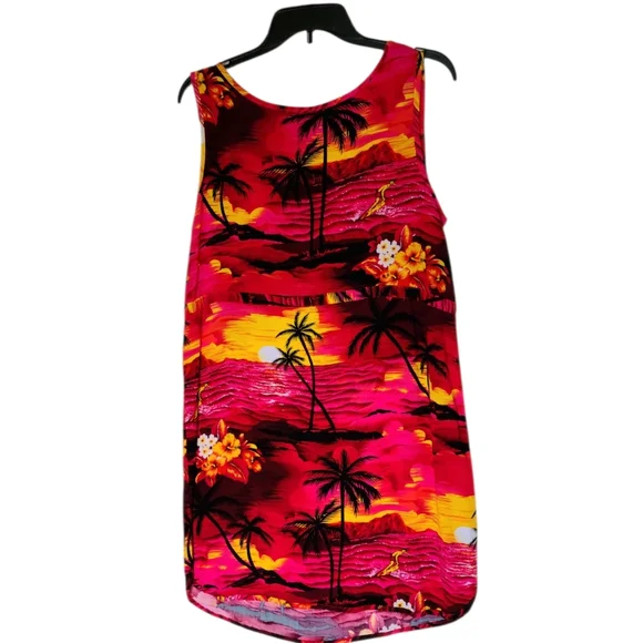 NEW Palmwave Hawaiian Tropical Sleeveless Dress Large Red Black Beach Vacation - Picture 3 of 7